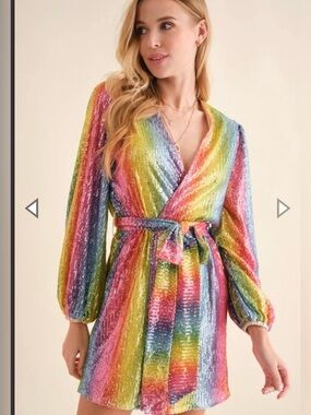 Rainbow Sequin Wrap Dress - Multicolor